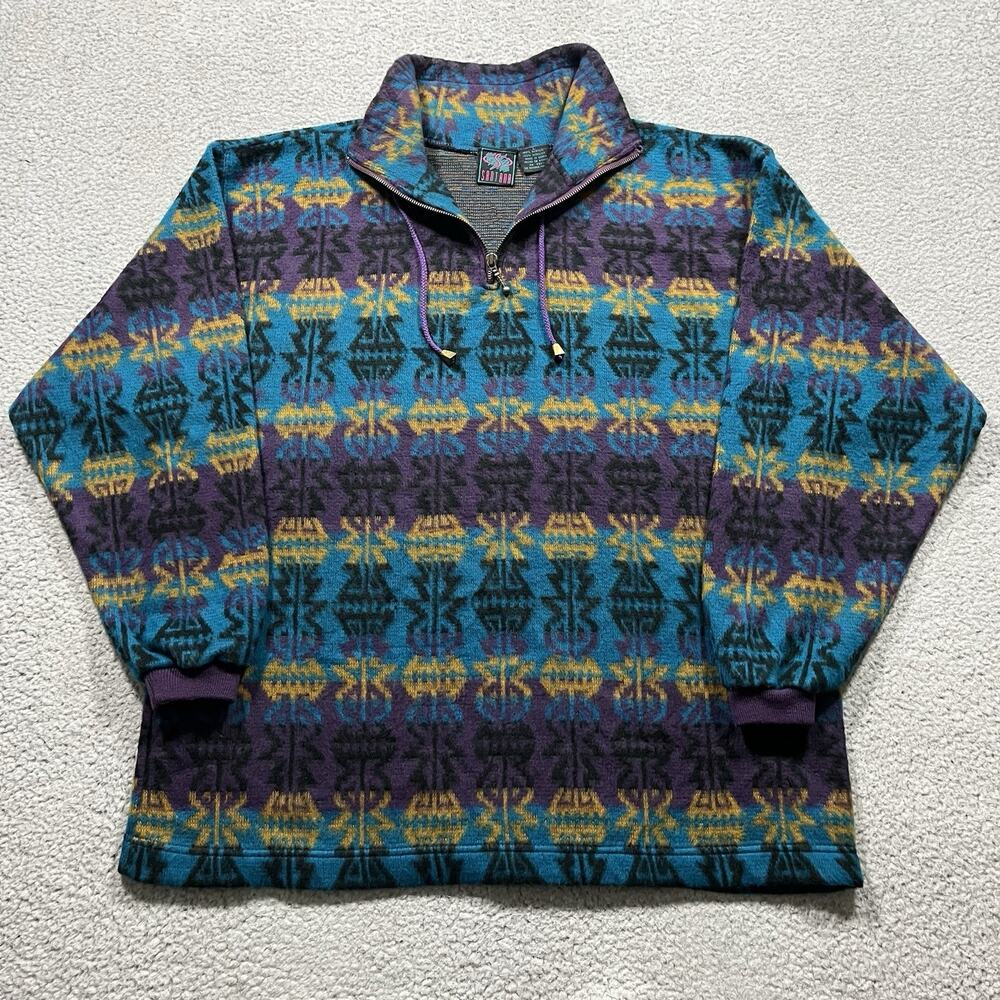 Vintage Sweater Mens L Geometric Colorful Aztec Santana Pullover 90s Grandpa